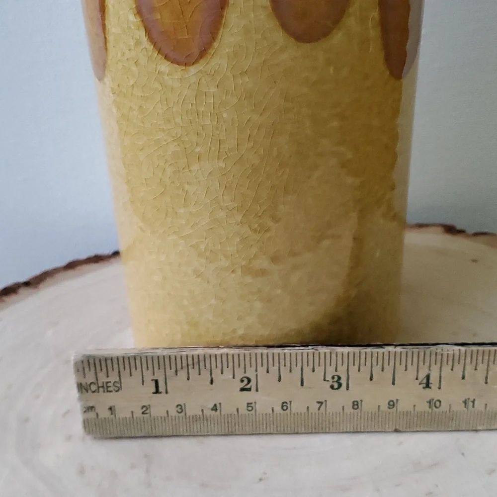 Tall Drip Glaze Crackle Ceramic Vase Yellow Brown